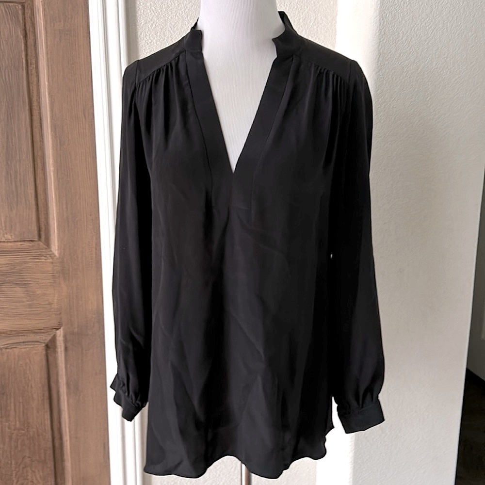 Amanda UpRichard Womens Black Silk Blouse Top  Dark Academia Secretary Small